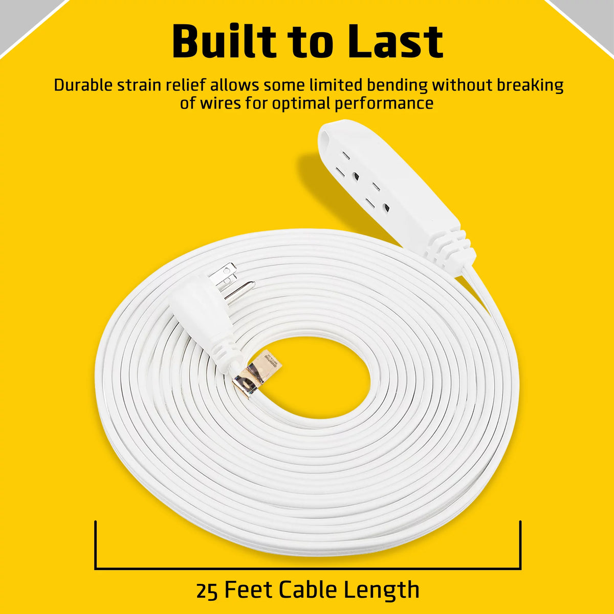 3 Prong Outlet Extension Cord Heavy Duty 25ft White 16 AWG S8183