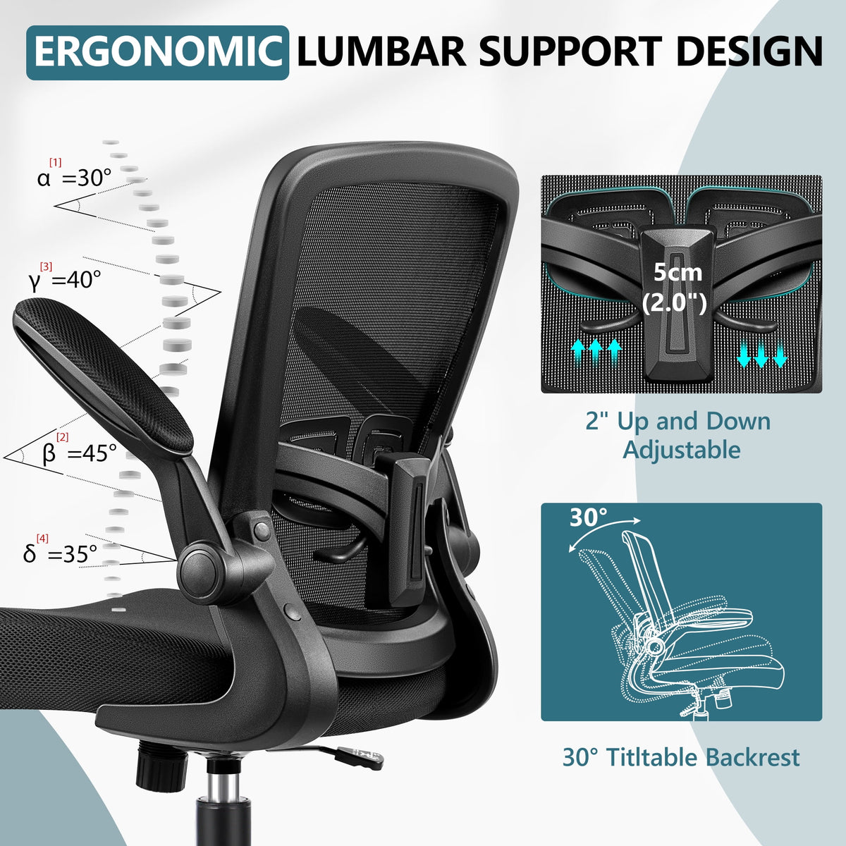 Black Ergonomic Office Chair with Lumbar Support and Flip up Arms G79367