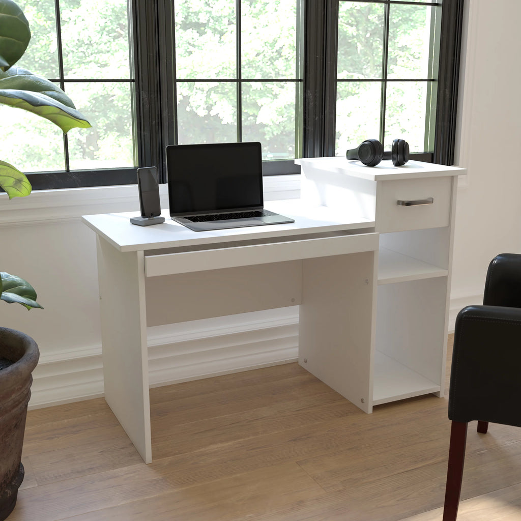 White Computer Desk with Shelves and Drawer N295