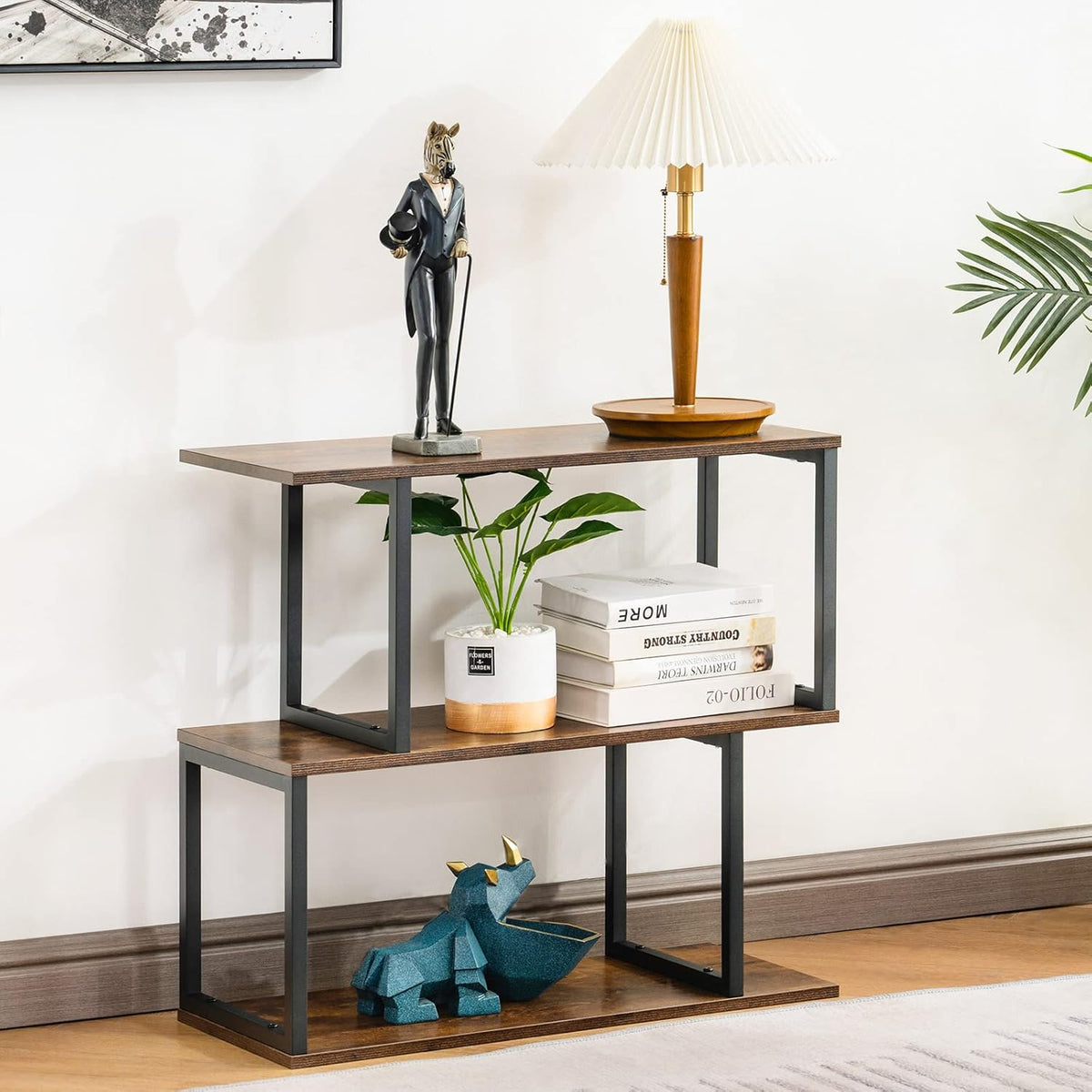 2-Tier S-Shaped Wooden Bookshelf D263