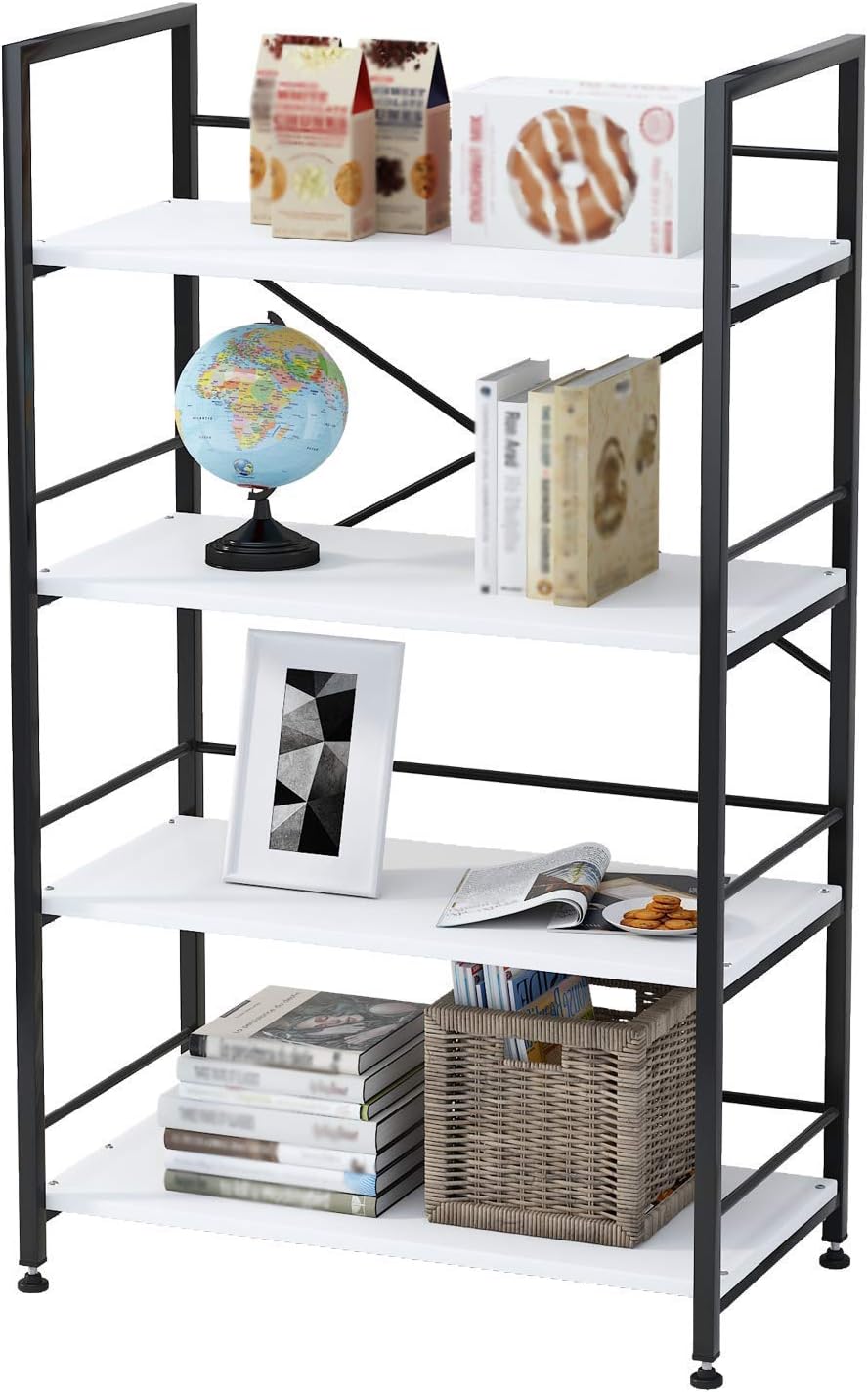 White 4 Tier Metal MDF Bookshelf P316513