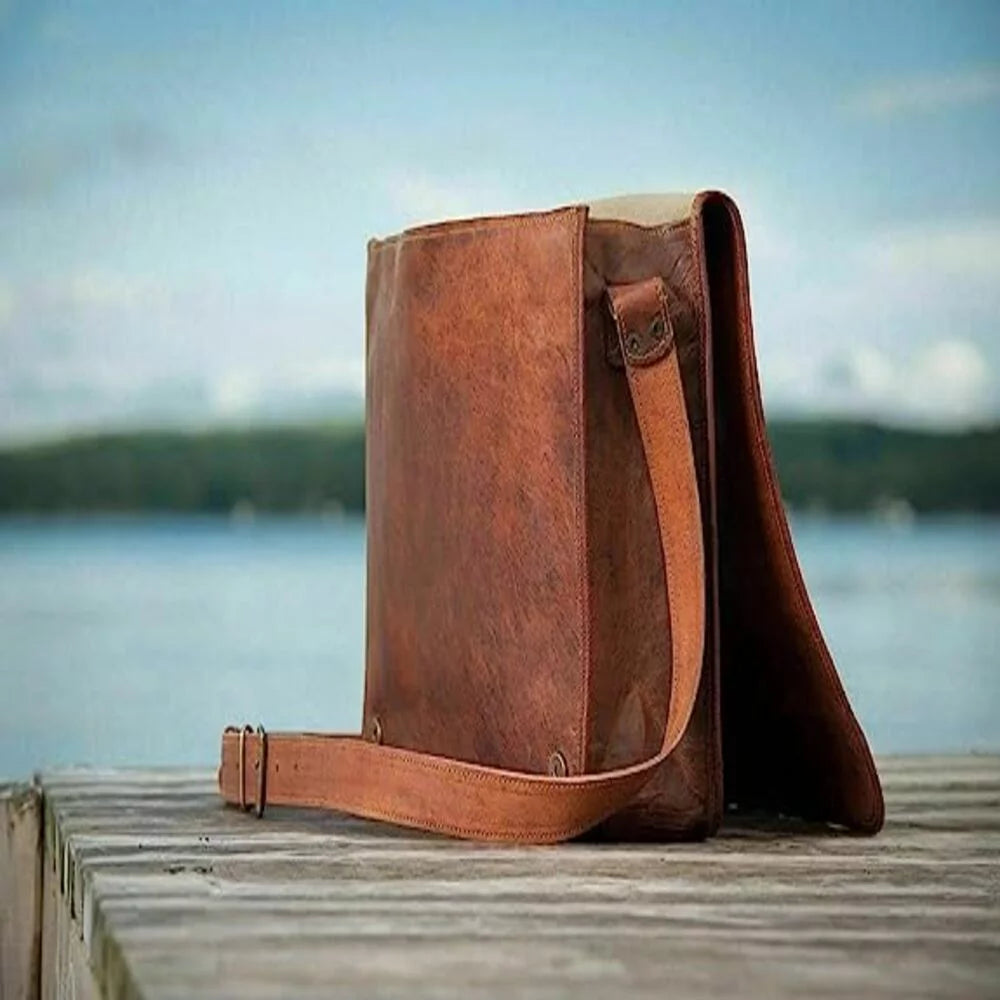 Goat Leather Canvas Messenger Bag B9957