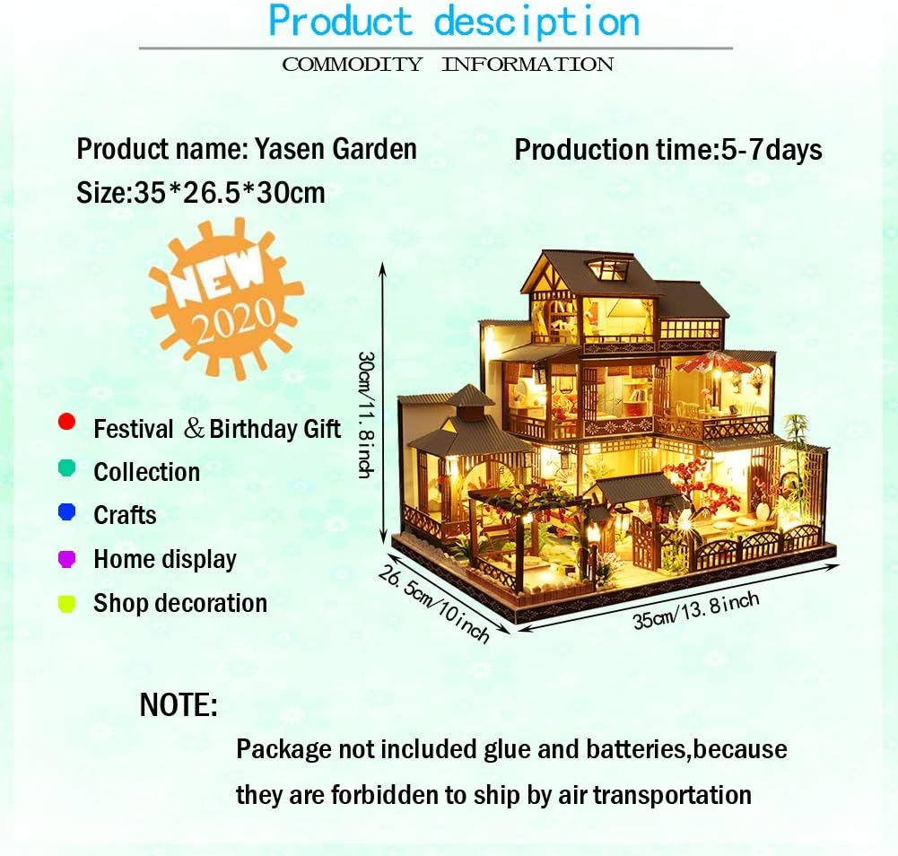 3-Story Wooden Dollhouse Kit with LED Light R854649