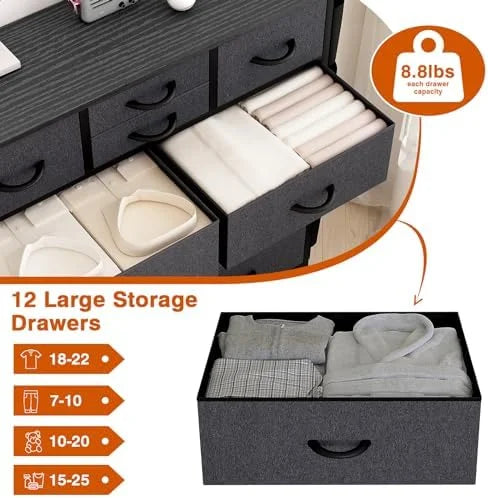 12 Drawer Fabric Dresser with Side Pockets W7984