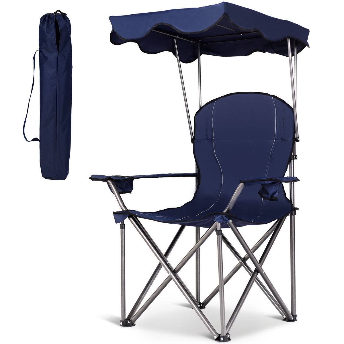 Portable Folding Beach Canopy Chair with Cup Holders Blue C47546