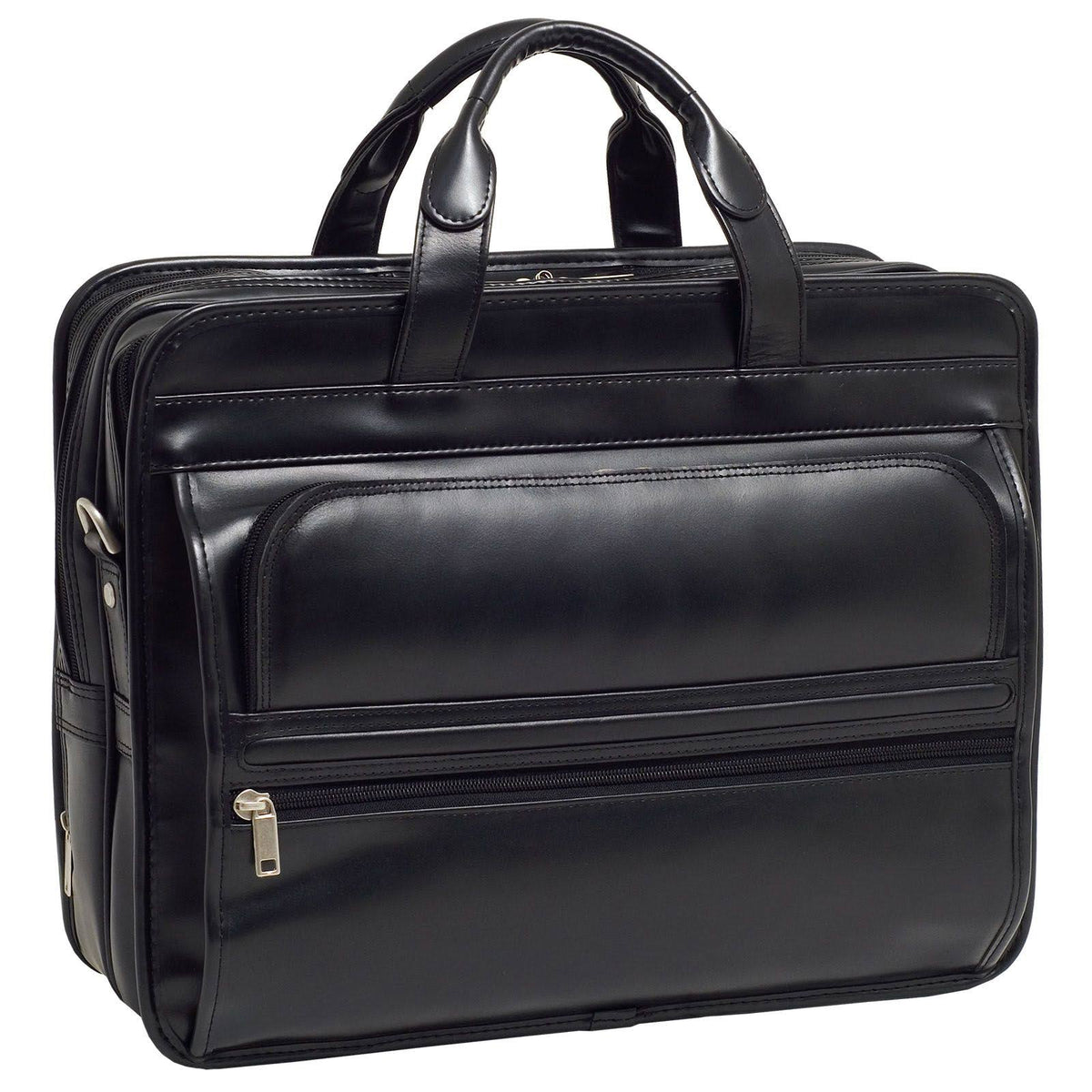 Black Leather Double Compartment Laptop Case R4657