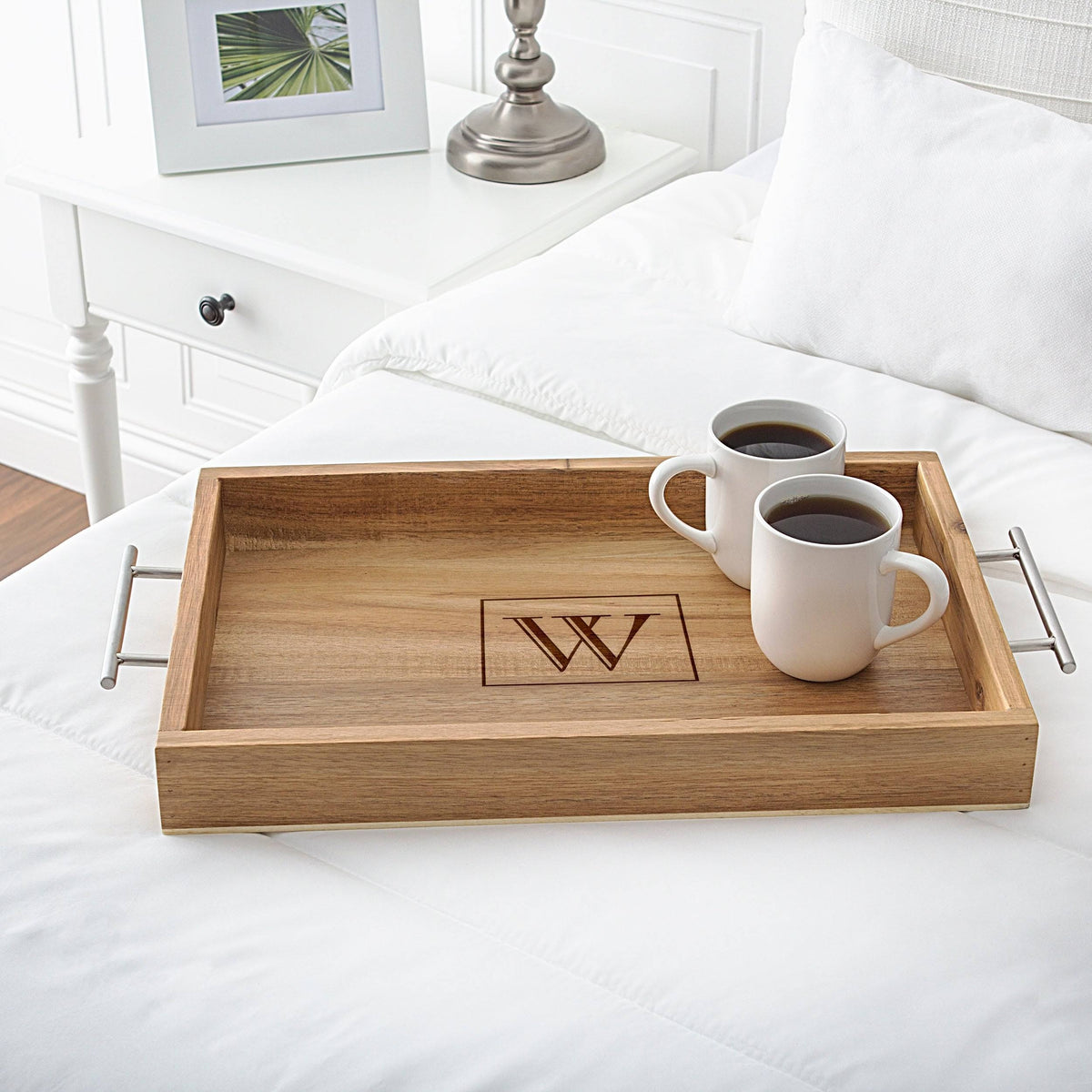 Acacia-wood Tray with Metal Handles H61401