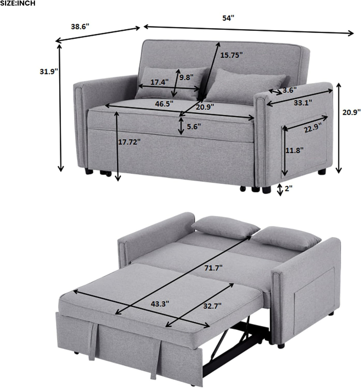 Small Sleeper Sofa Bed with 2 Lumbar Pillows K626285