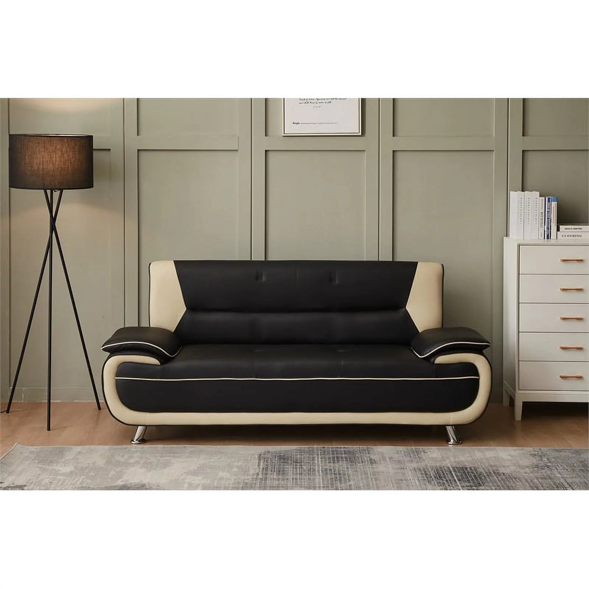 Black & Beige Faux Leather Sofa and Loveseat 2-Piece Set K662