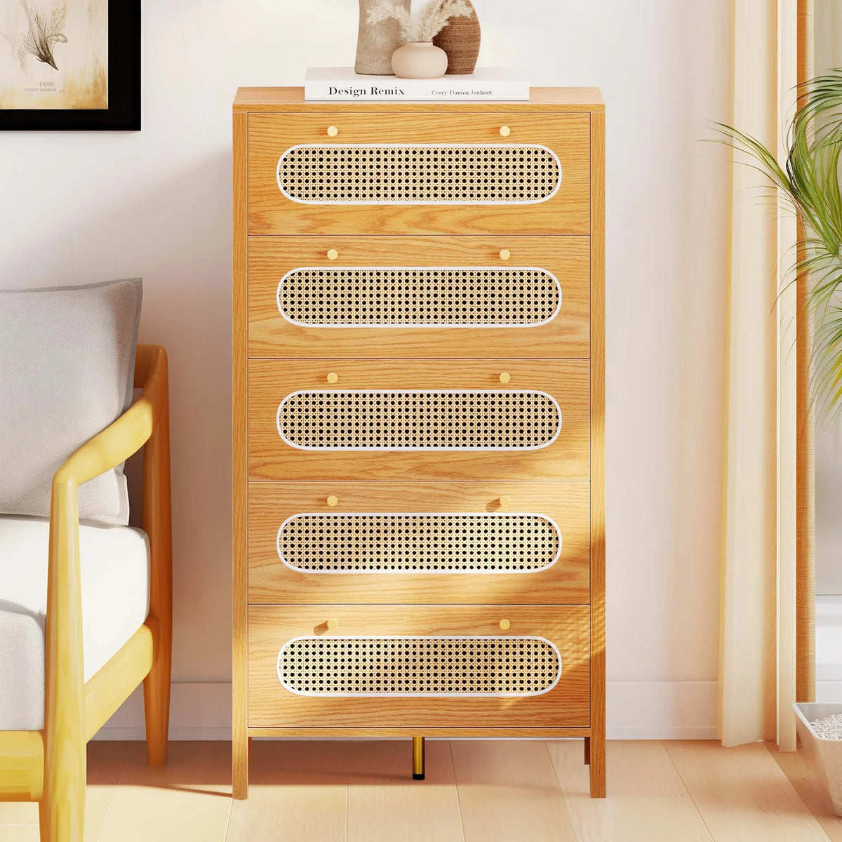 5 Drawer Rattan Wood Dresser M7721