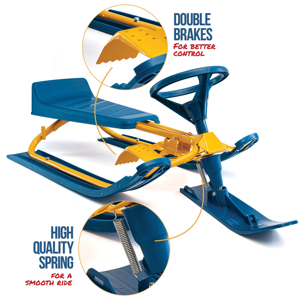 Snow Sled with Padded Steering Wheel, Twin Brakes & Pull Rope V1794