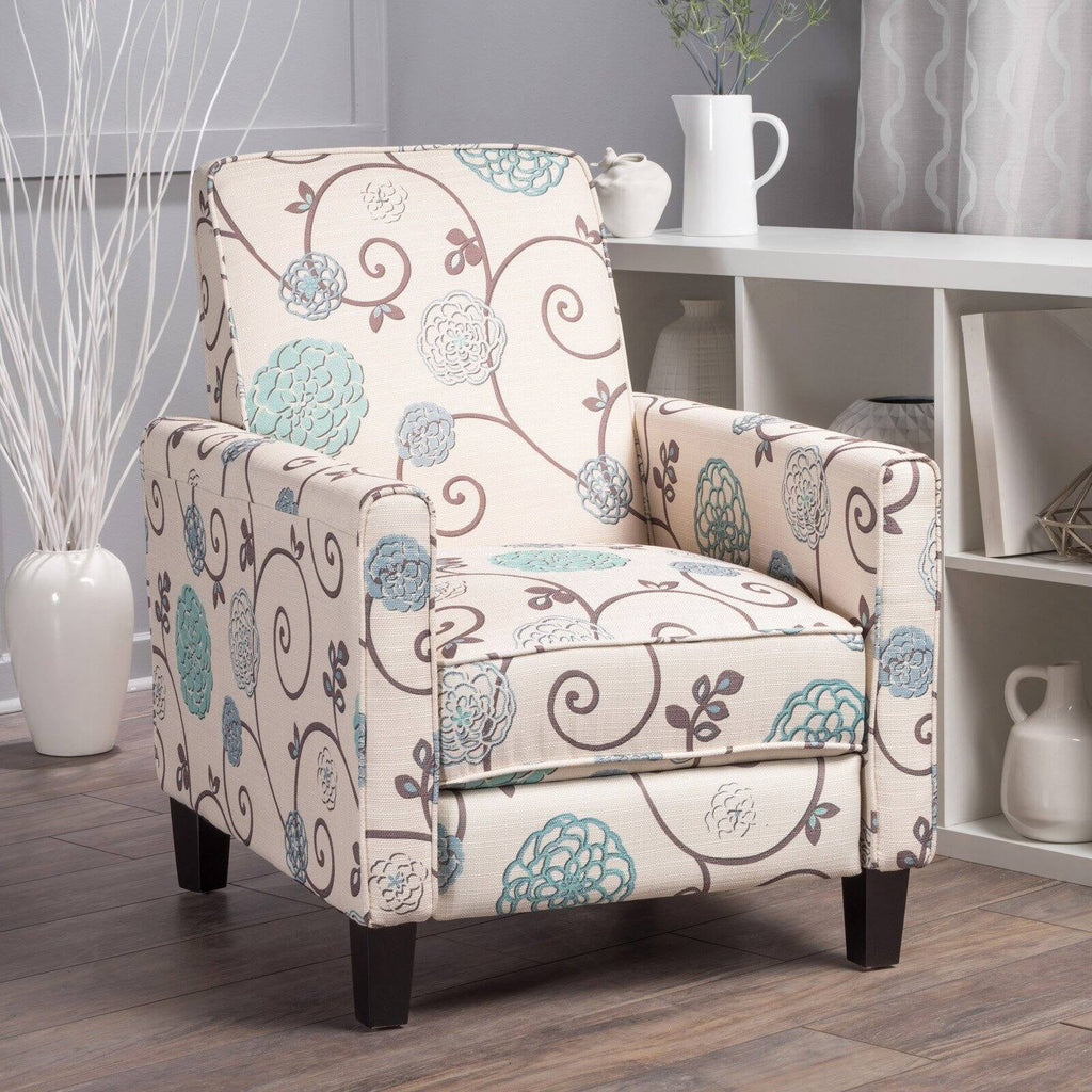 White and Blue Fabric Recliner Q560622
