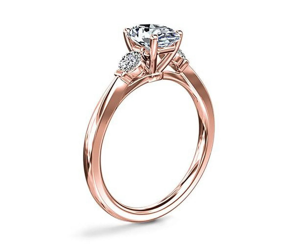 Oval Cut Natural Diamond Three Stone Ring Solid 14K Rose Gold Size 4 H374396