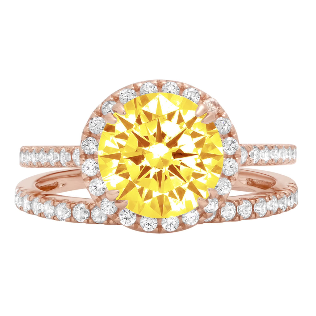 2.56 ct Round Cut Yellow Simulated Diamond 18k Rose Gold Ring Band Set Size 3.5 Q961