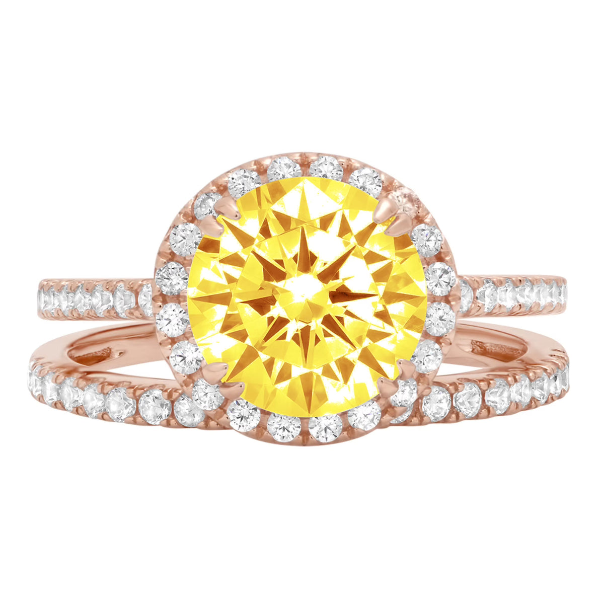 2.56 ct Round Cut Yellow Simulated Diamond 18k Rose Gold Ring Band Set Size 3.5 Q961