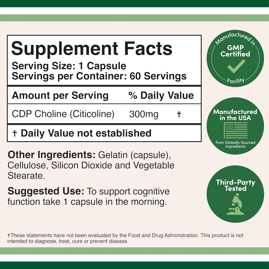 60 Capsules 300mg CDP Choline Supplement R4079