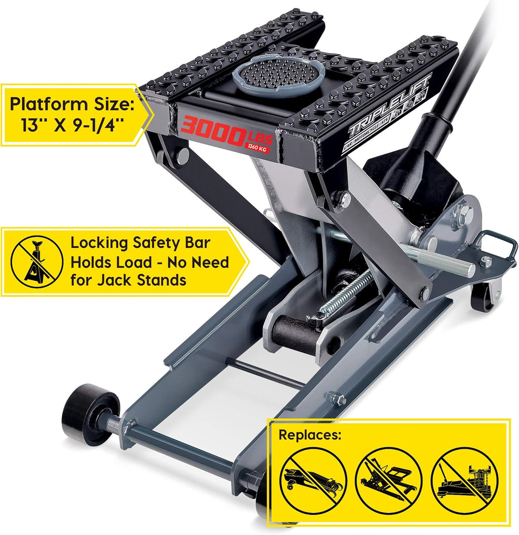 3000Lb Triple Lift Garage Jack, Black Z5226