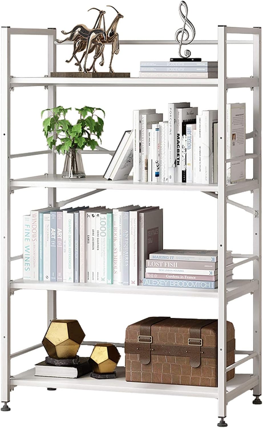 White 4 Tier Metal MDF Bookshelf P316513