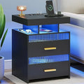 Gray Set of 2 Nightstands with 2 Drawers & LED Lights S6103