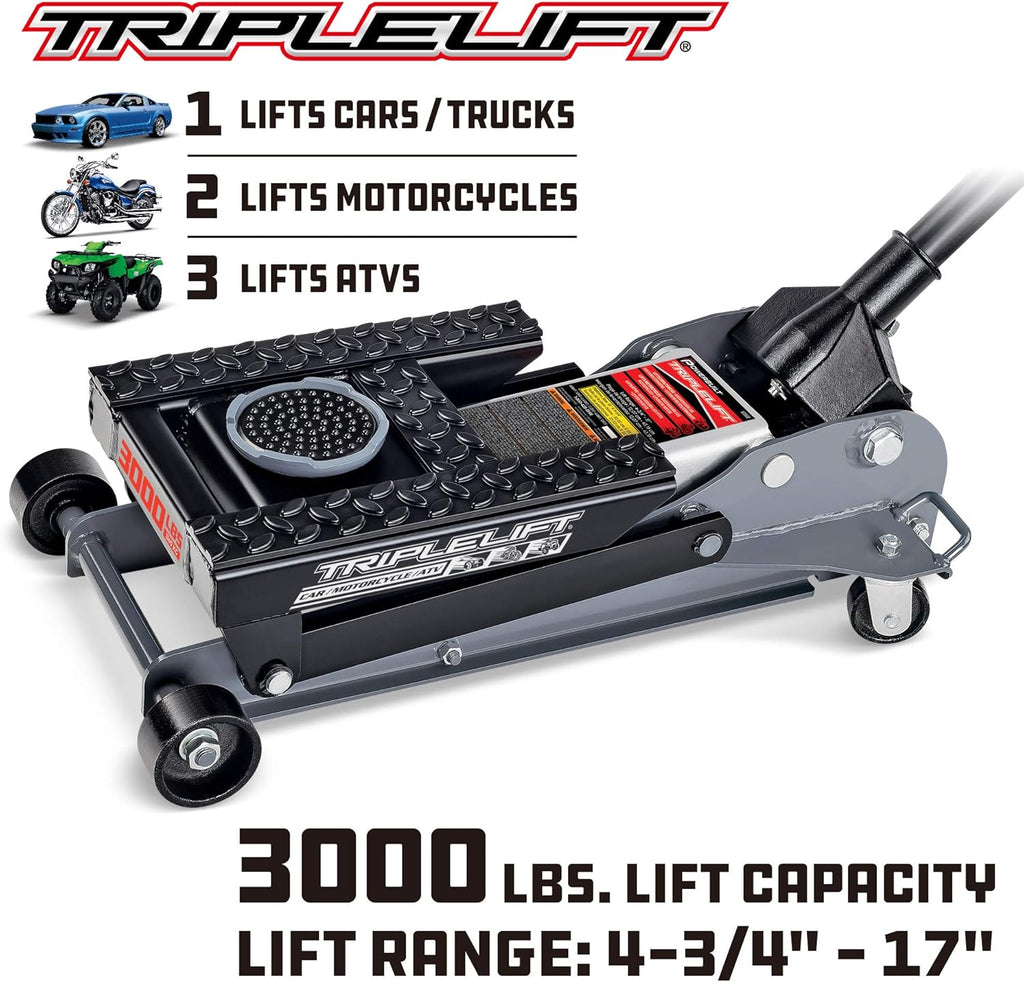 3000Lb Triple Lift Garage Jack, Black Z5226