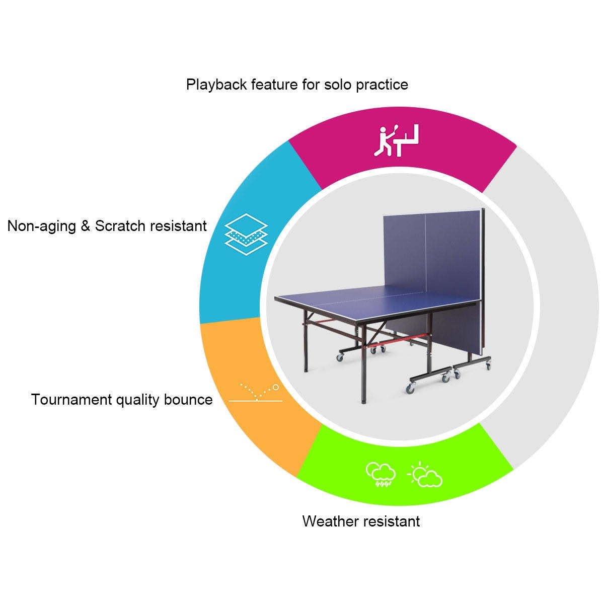 Foldable Table Tennis Table with Locking Casters I43365