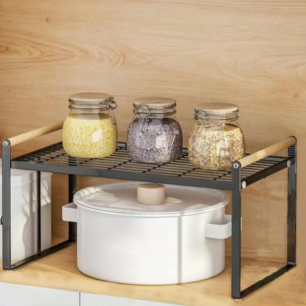 Carbon Steel Stackable Kitchen Cabinet Shelf Organizer W98086
