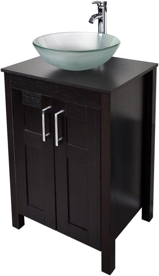 24 Inches Dark Coffee Bathroom Vanity Set with Top and 2-Door Cabinet C4107