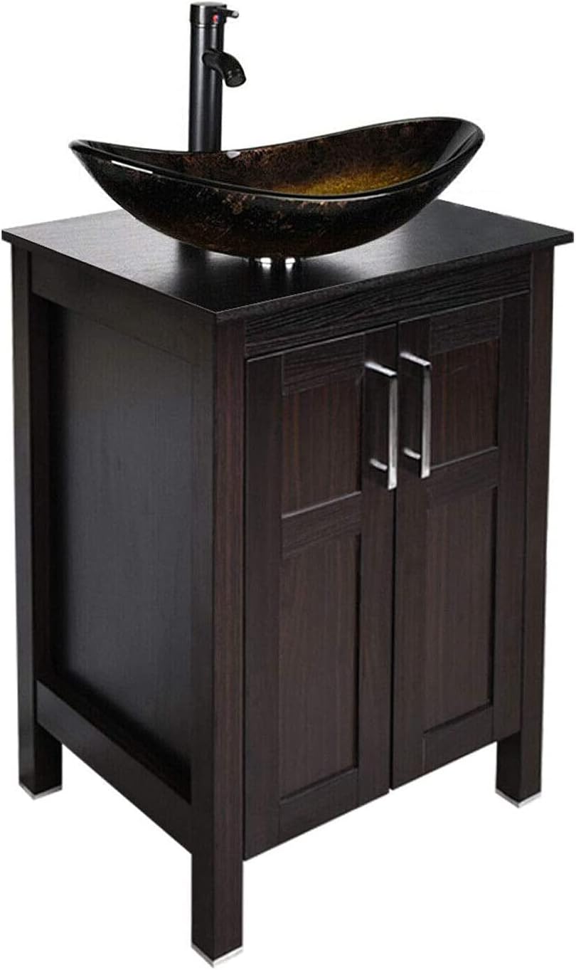 24 Inches Dark Coffee Bathroom Vanity Set with Top and 2-Door Cabinet C4107