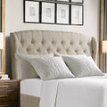 Beige Queen Adjustable Height Headboard with Linen Upholstery and Button Tufting U918236
