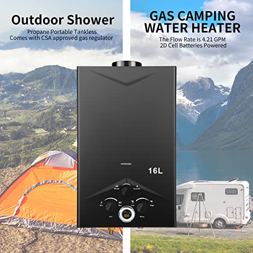 Outdoor Portable Propane Tankless Water Heater 4.21GPM 16L with Digital Display A8109