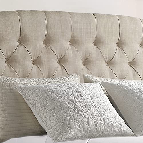 Beige Queen Adjustable Height Headboard with Linen Upholstery and Button Tufting U918236