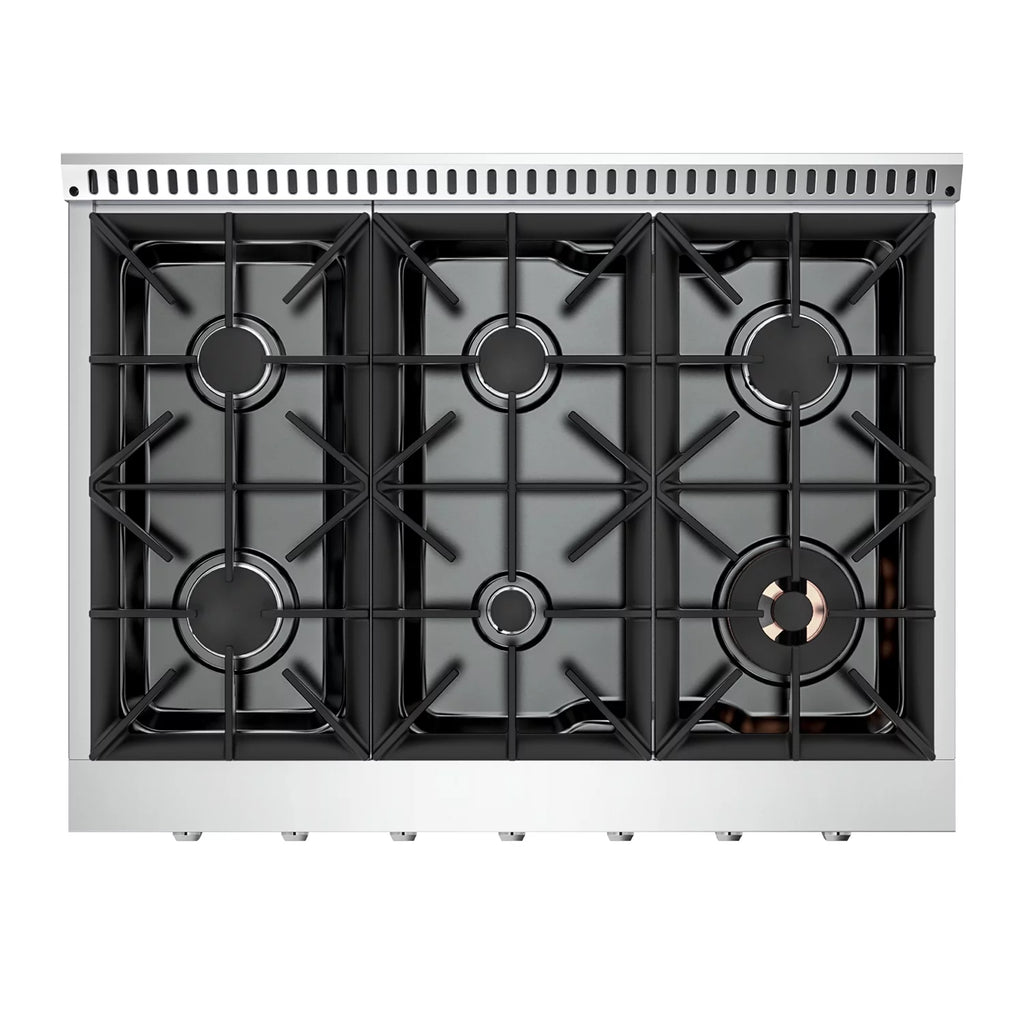 36 in. 5.2 cu. ft. Single Oven Gas Range with 6 Sealed Burners and Continuous Grates in Stainless Steel W843