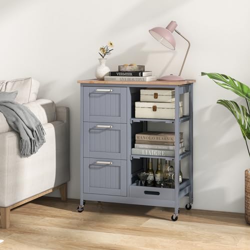 Rolling Wood Storage Cart with Drawers & Removable Tray U468
