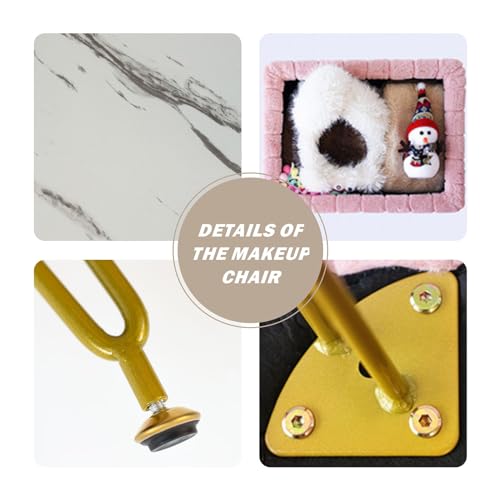 Pink Faux Fur Vanity Stool with Gold Metal Legs and Hidden Storage L290