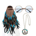 3PCS Hippie Costume Set with Headband Necklace Sunglasses W403
