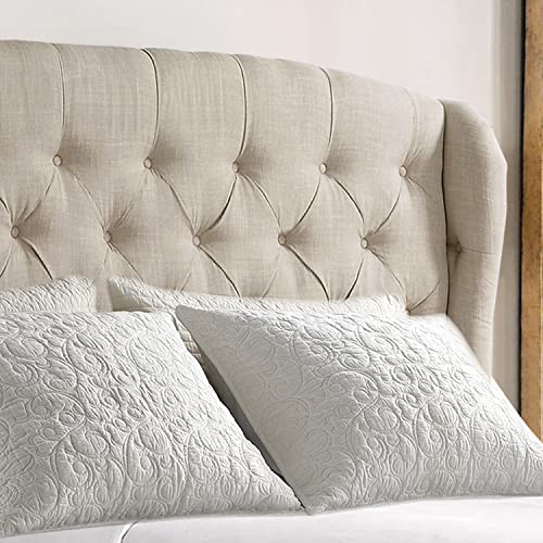 Beige Queen Adjustable Height Headboard with Linen Upholstery and Button Tufting U918236
