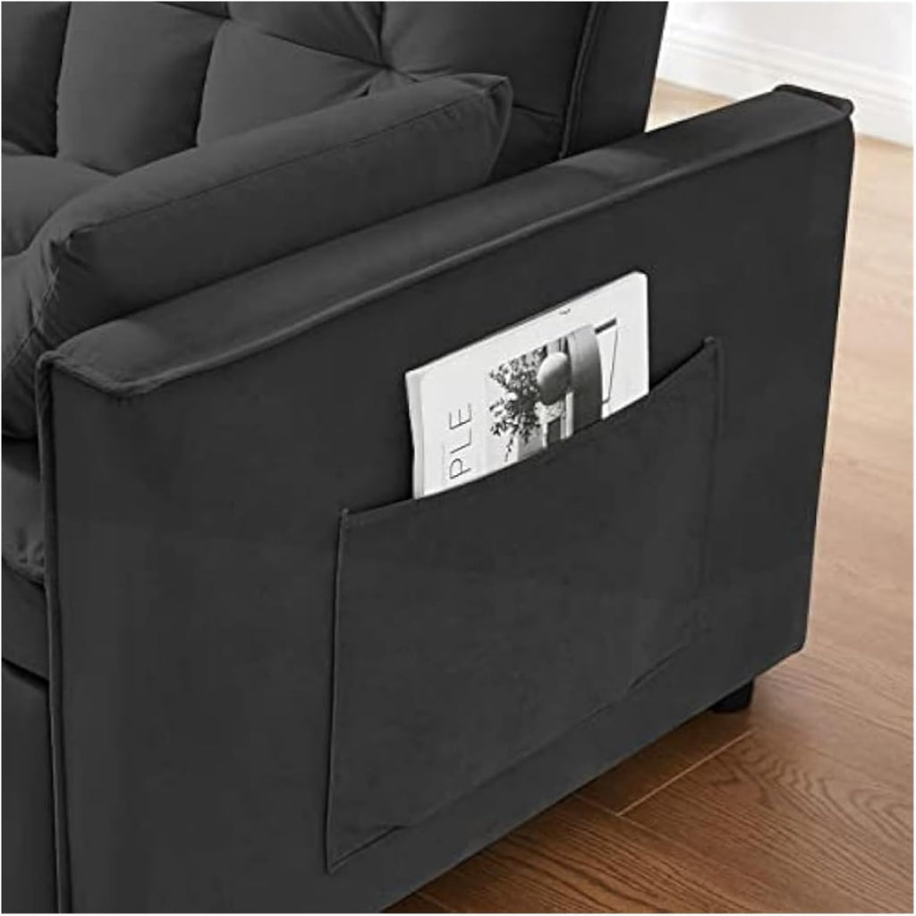 Light Gray Velvet Convertible Sleeper Sofa V218