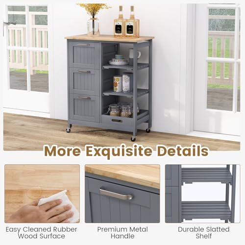 Rolling Wood Storage Cart with Drawers & Removable Tray U468