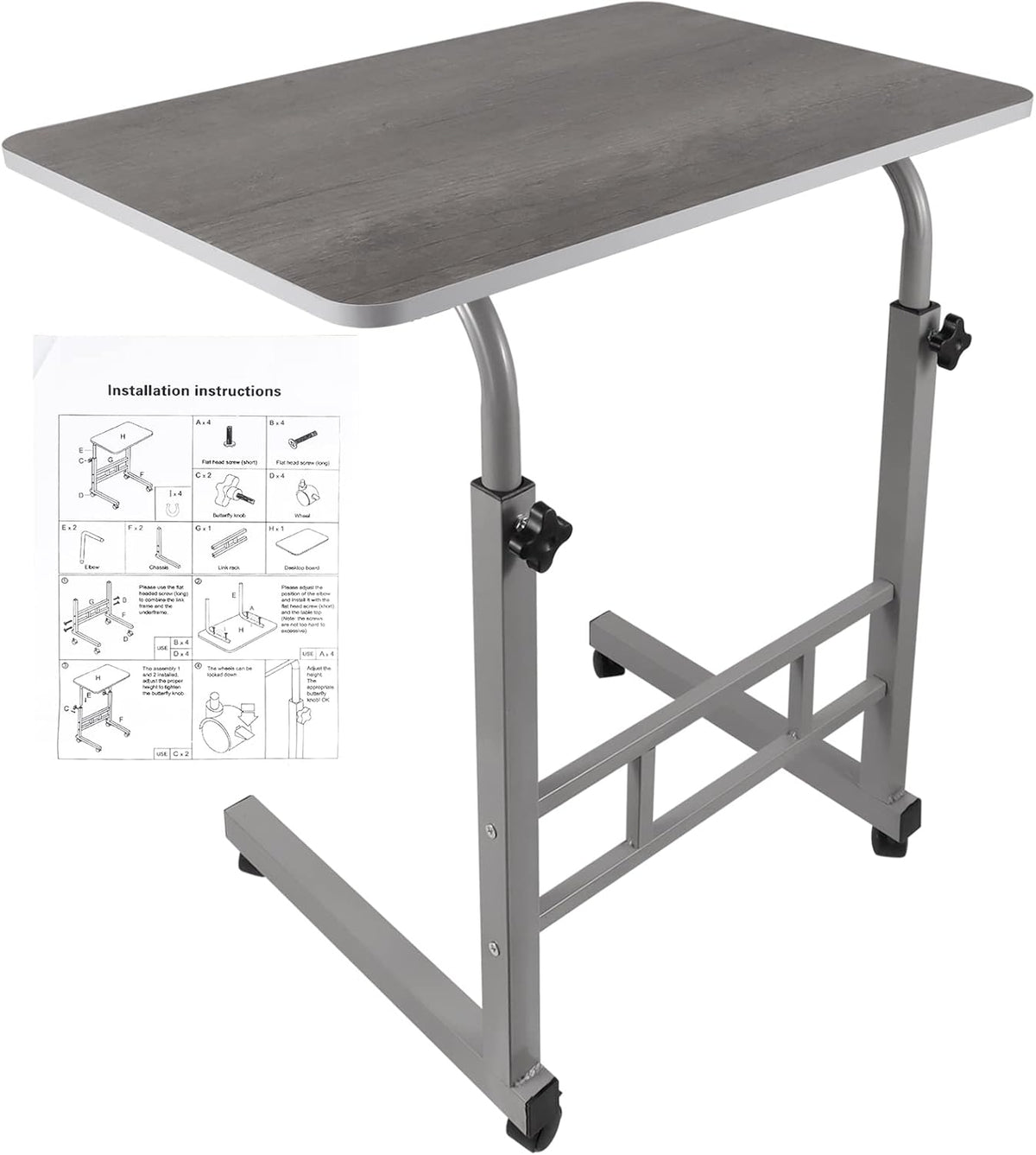 Height Adjustable Rolling Desk Cart with Wheels B7119