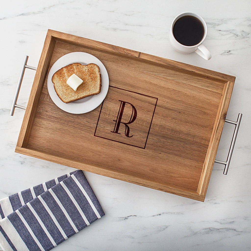 Acacia-wood Tray with Metal Handles H61401