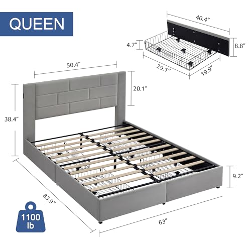 Beige Queen Size Upholstered Bed Frame with 4 Storage Drawers P540820
