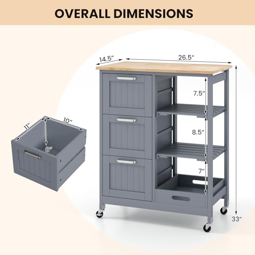 Rolling Wood Storage Cart with Drawers & Removable Tray U468