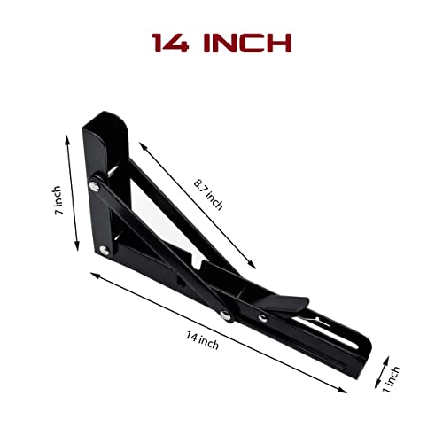 Black 14 Inch Heavy Duty Metal Folding Shelf Bracket 2 Pack D90924