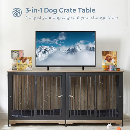 71'' Wooden Double Dog Crate Kennel Cage, Brown G338592