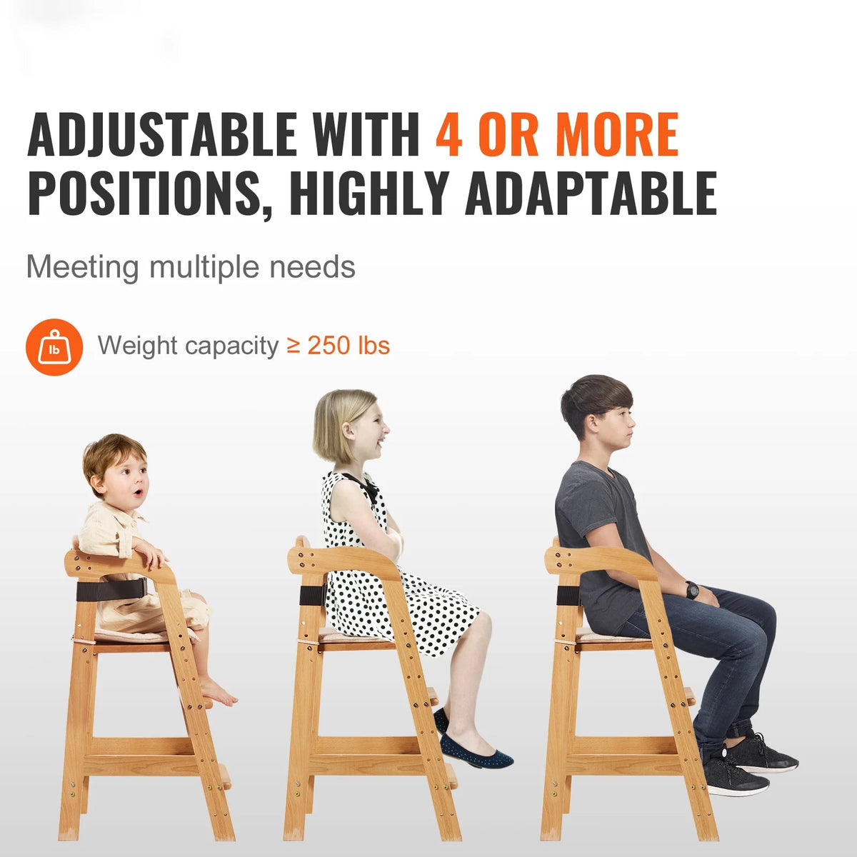 Wooden Baby HighChair with Adjustable Legs Solid Wood U23550
