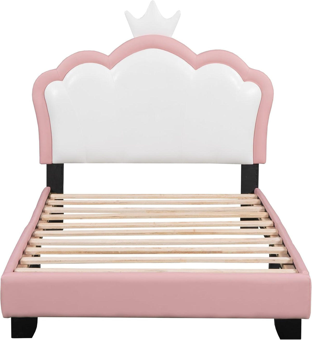 Pink Twin Size PU Upholstered Princess Bed Frame with Crown Headboard V453258