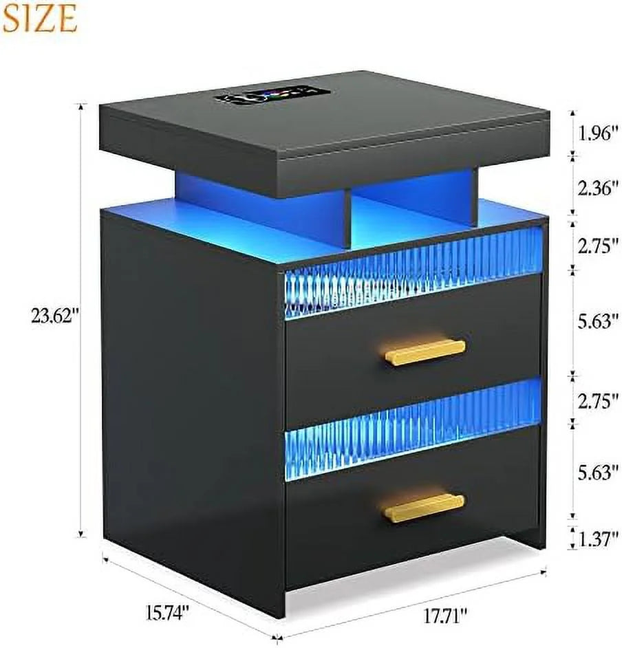 Gray Set of 2 Nightstands with 2 Drawers & LED Lights S6103
