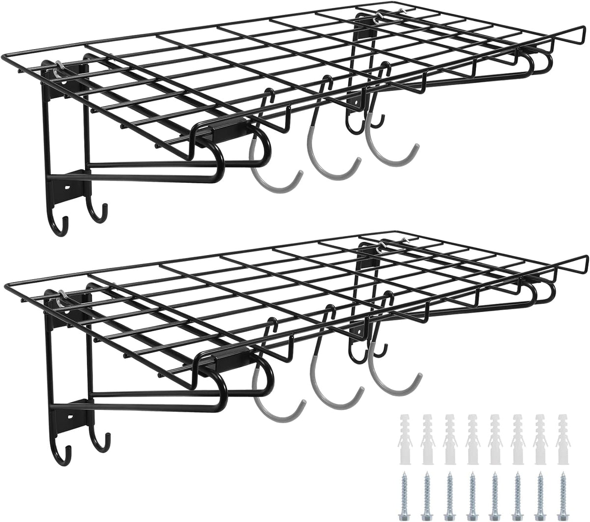 2-Pack Black Garage Wall Shelving with 6 Bike Hooks T290648