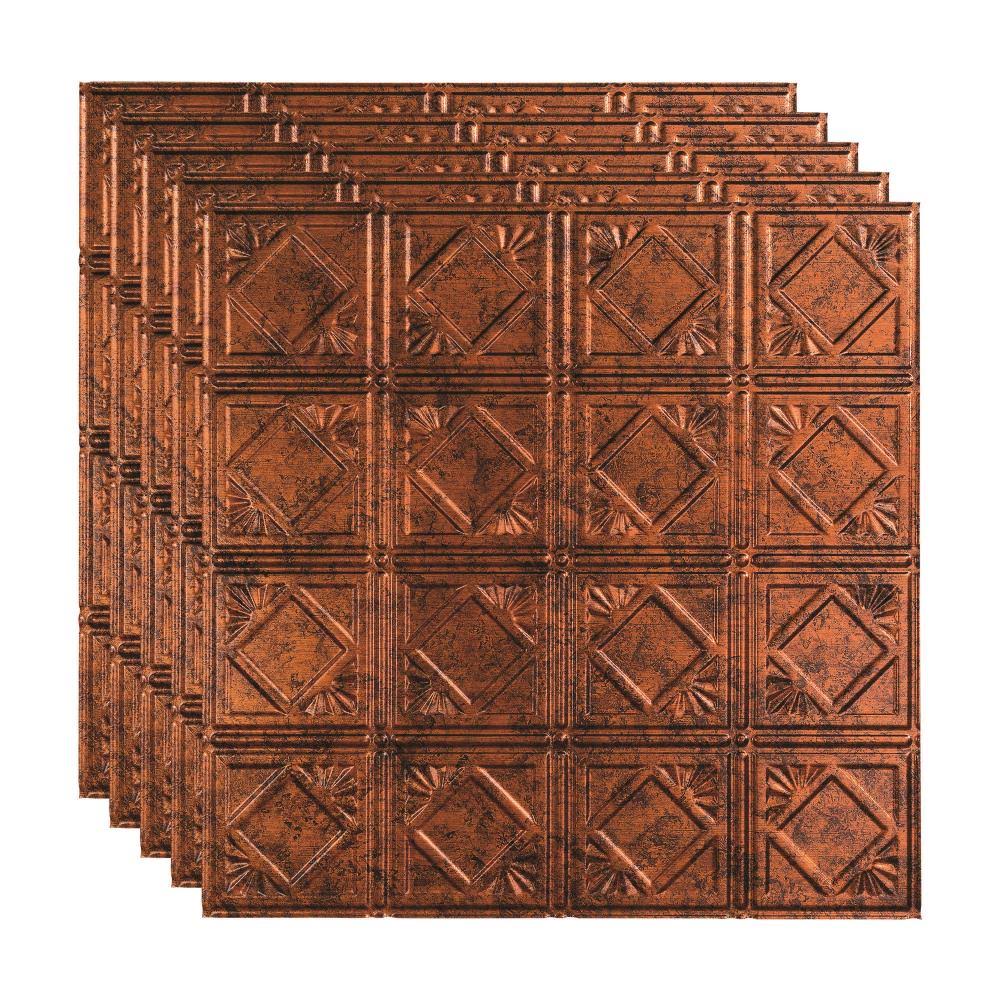 4 Decorative Vinyl 2ft x 2ft Lay in Ceiling Tile in Moonstone Copper (5 Pack) V496