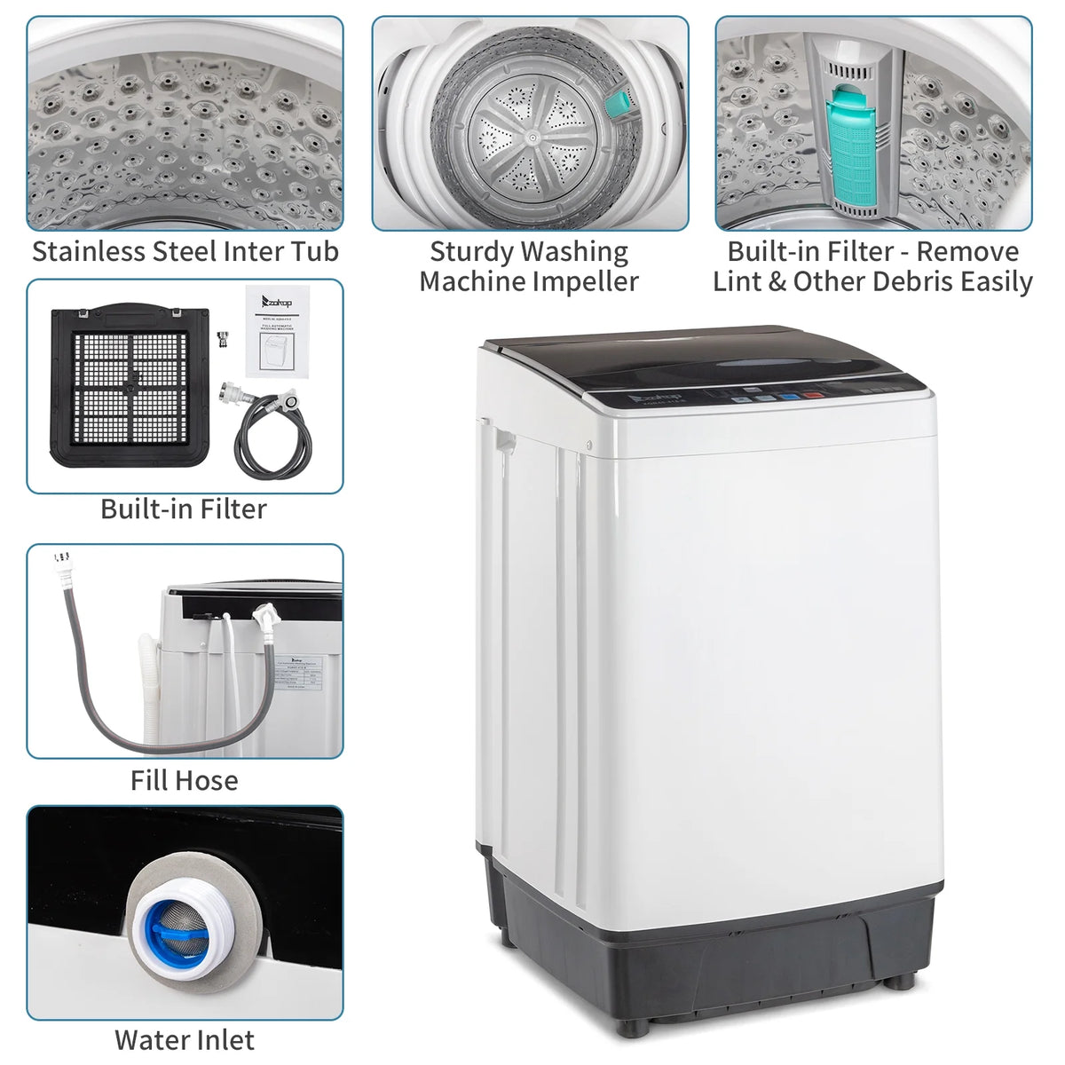 17.6 Lbs Capacity Top Load Portable Washing Machine with LED Display U582561